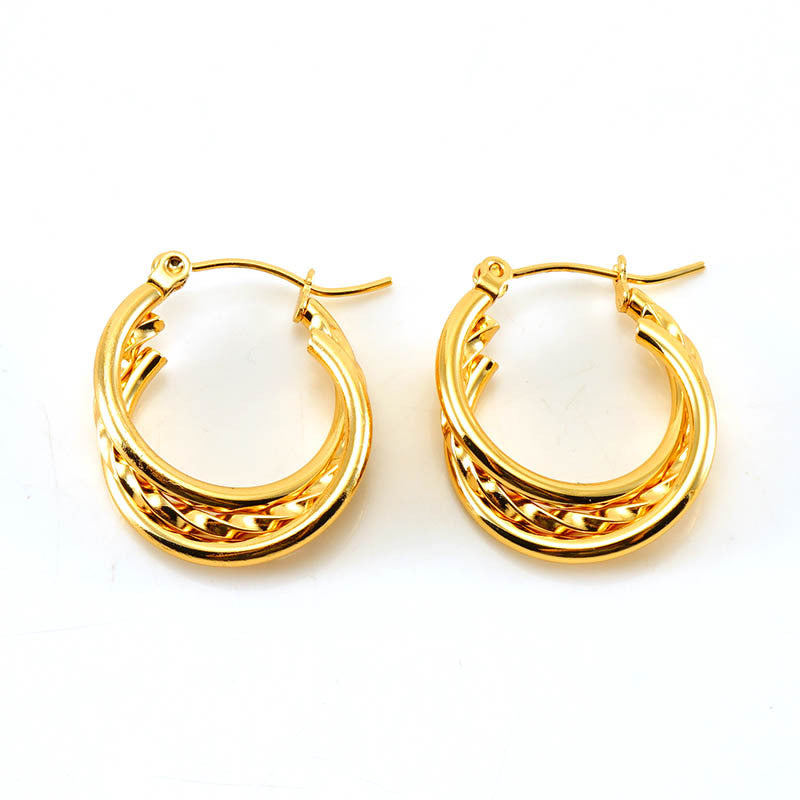 Wholesale Double Layer Stainless Steel Earrings Gold Round Wrap Earrings ACC-ES-ZhongXin003