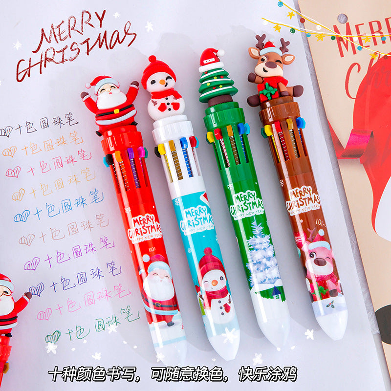 Wholesale Christmas ten-color ballpoint pen cute Christmas pen