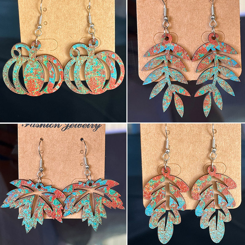 Wholesale Vintage Distressed Hollow Leaf Wooden Earrings Fashion Jewelry Accessory