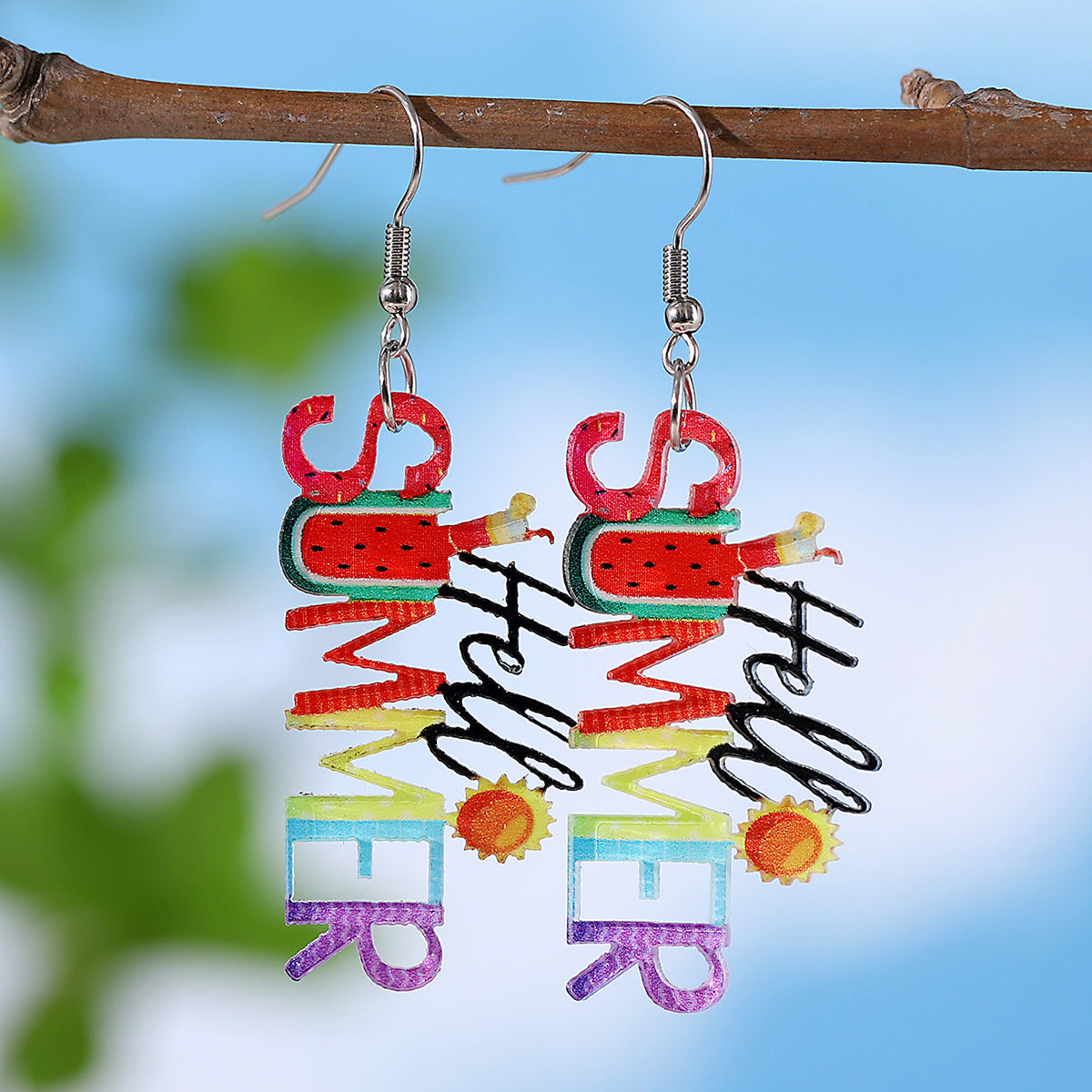 Wholesale Holiday style colorful sun watermelon juice acrylic letter earrings