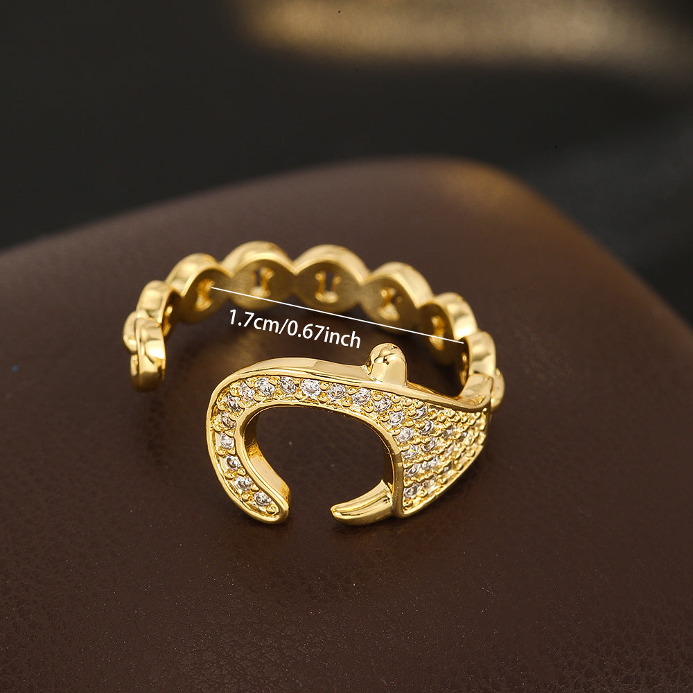 Wholesale Gold Tone Adjustable Open Ring With Zircon Heart Minimalist Korean Style Jewelry Everyday Gift Fashion Accessory