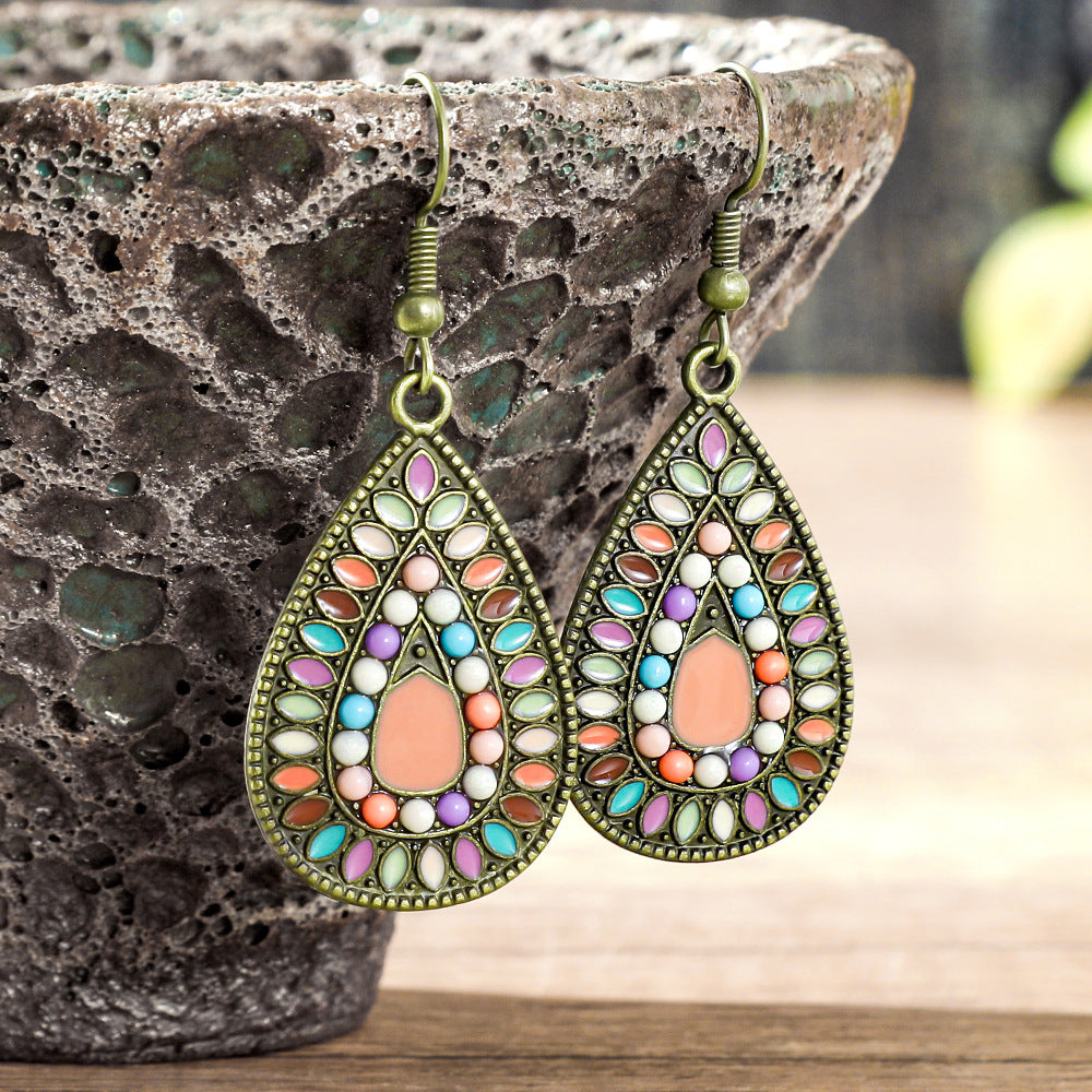 Wholesale Zinc Alloy Bohemian Water Drop Earrings Retro Ethnic Style Jewelry For Women Party Gift