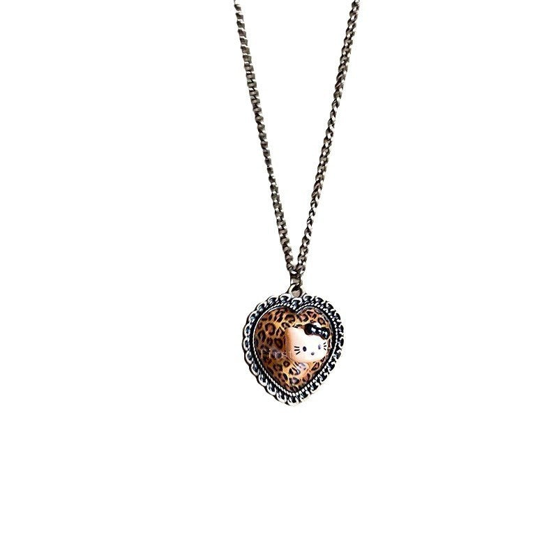 Wholesale Retro leopard print heart shape necklace