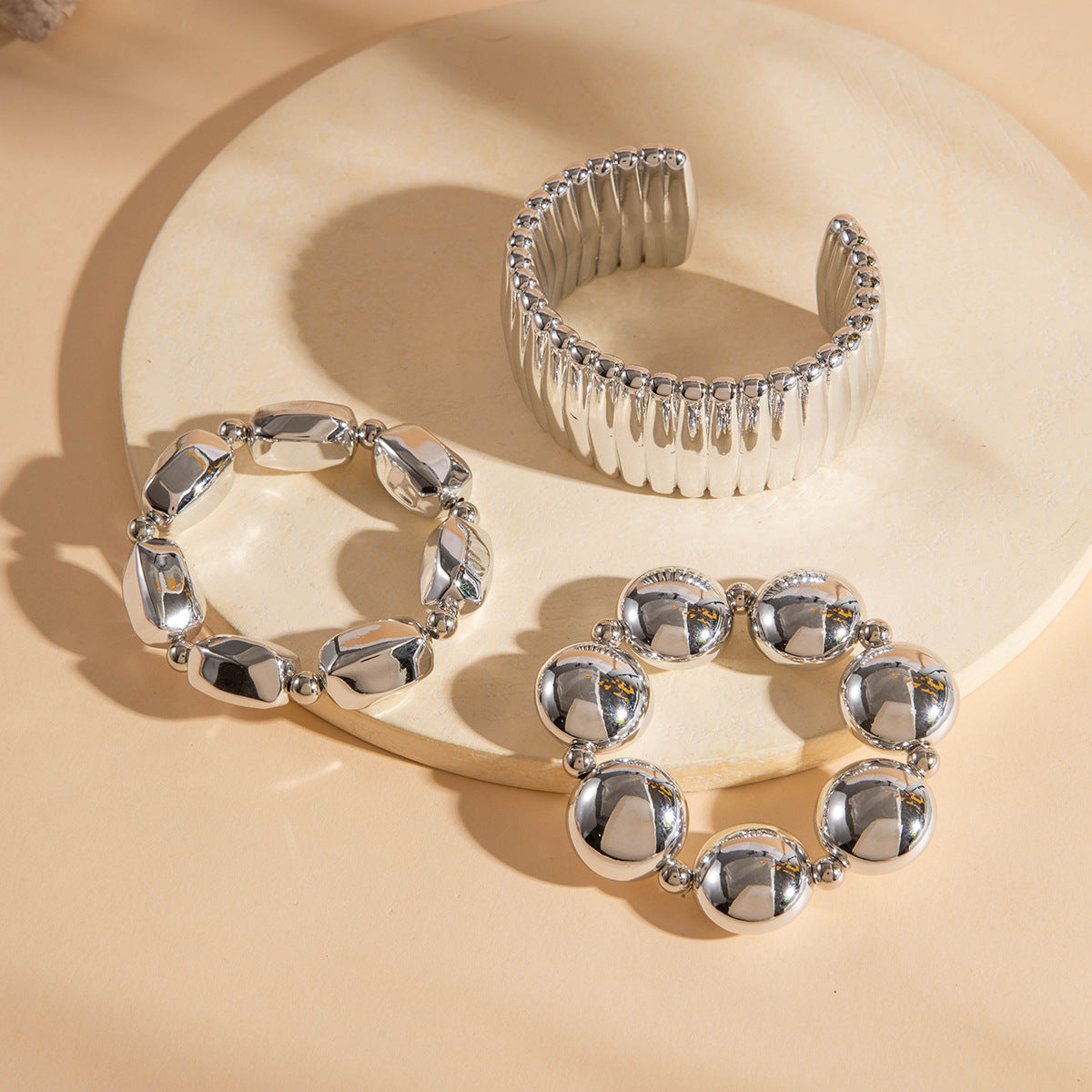 Wholesale Multi-layer Wire Wrap Geometric Open Beaded Bracelet Set