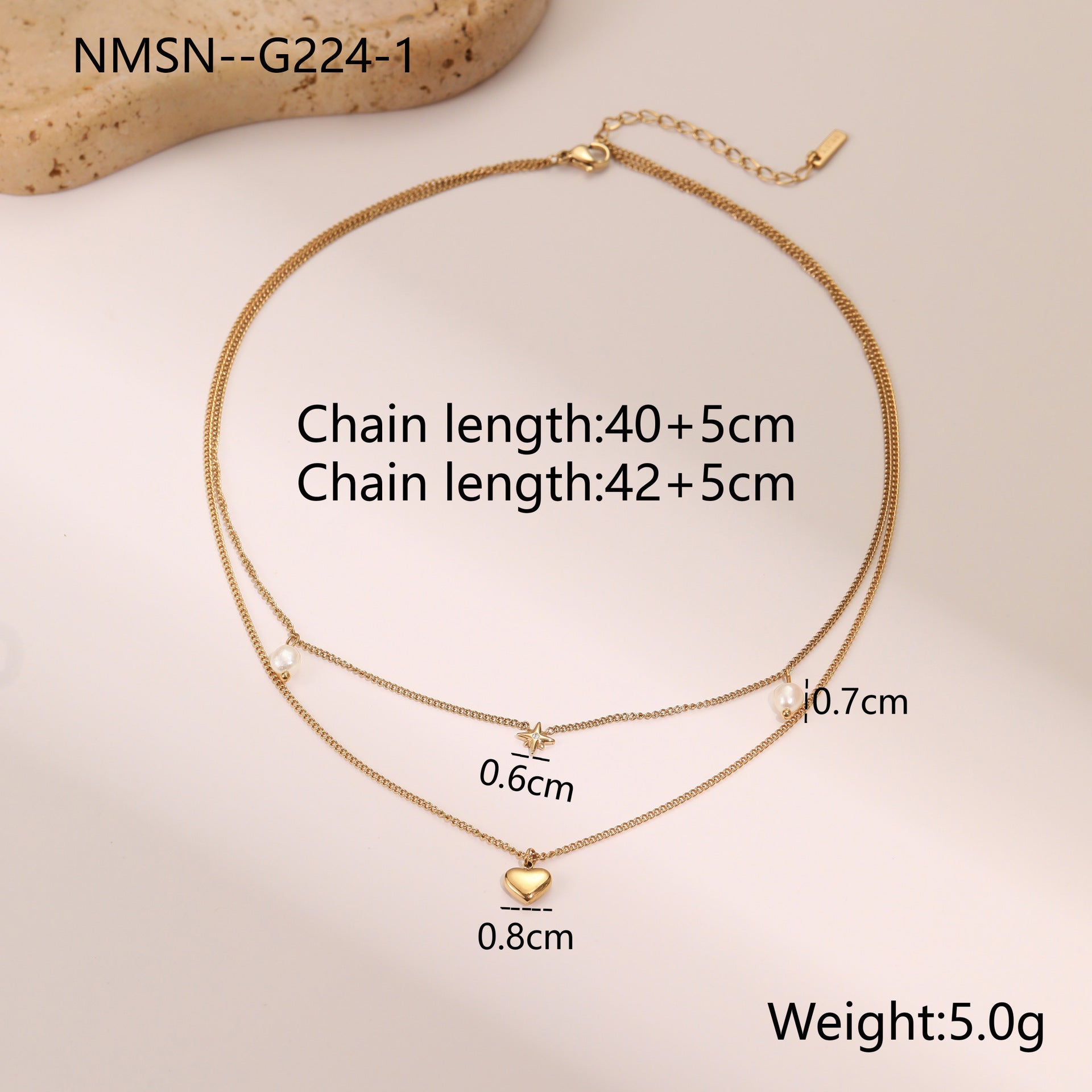 Wholesale Stainless steel 18K gold plated six-pointed star diamond-encrusted man-made pearl necklace