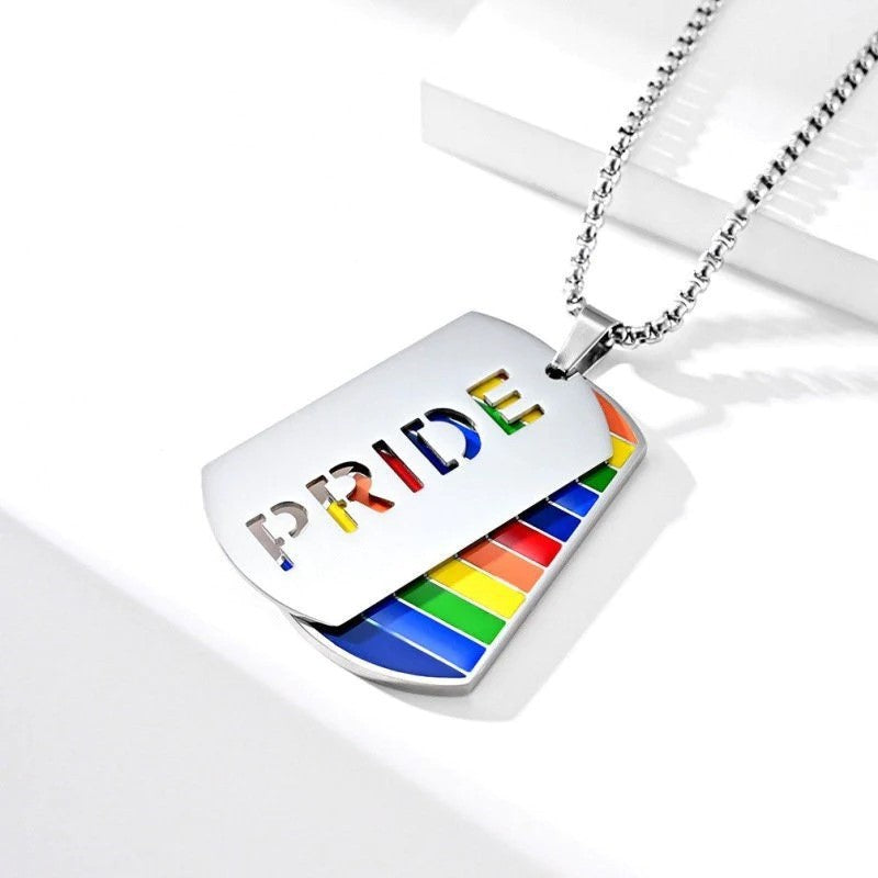 Wholesale LGBT Rainbow Double Layer Colorful Stainless Steel Necklace ACC-NE-MS022