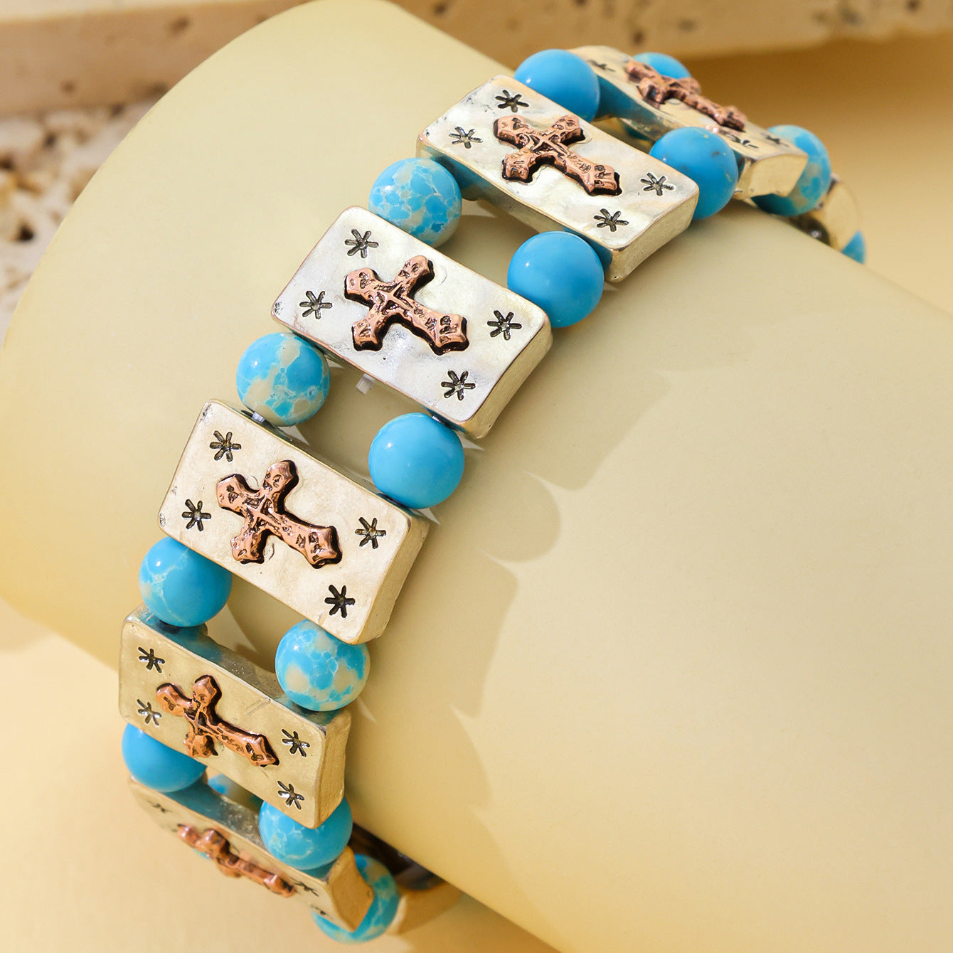 Wholesale Vintage Geometric Elastic Bead Bracelet,  Zinc Alloy,  Everyday Jewelry Accessory