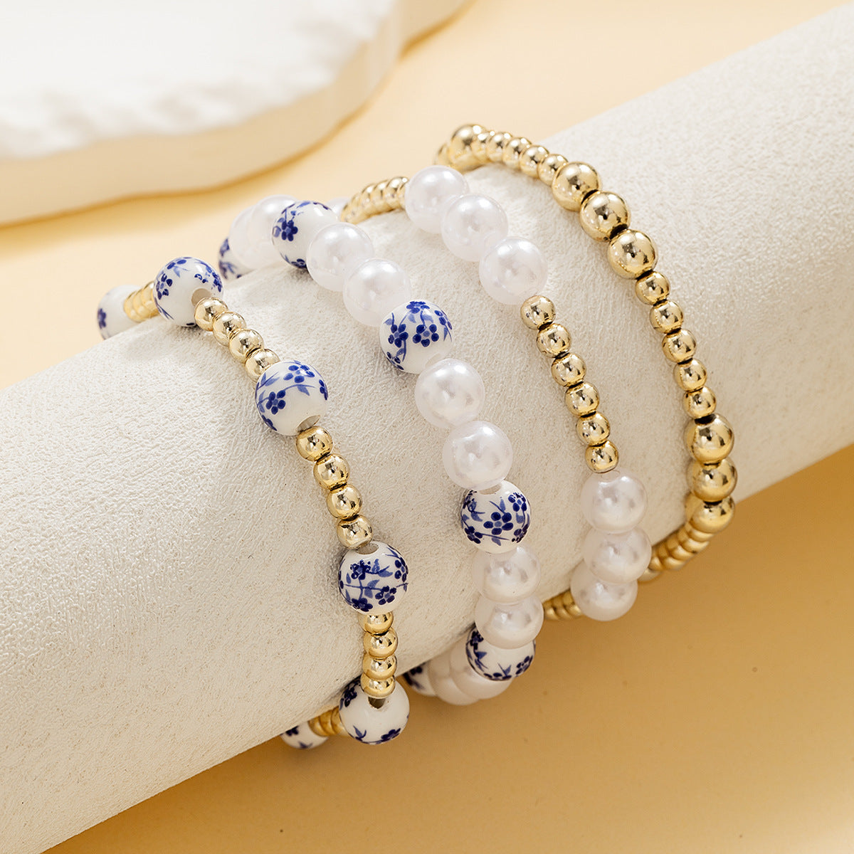 Wholesale  blue and white ceramic pearl beaded bracelet