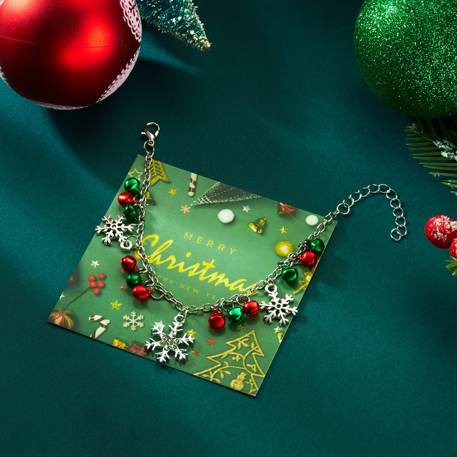 Wholesale  Christmas  featuring colorful bells rhinestone-encrusted snowflakes  Bracelet   Necklace