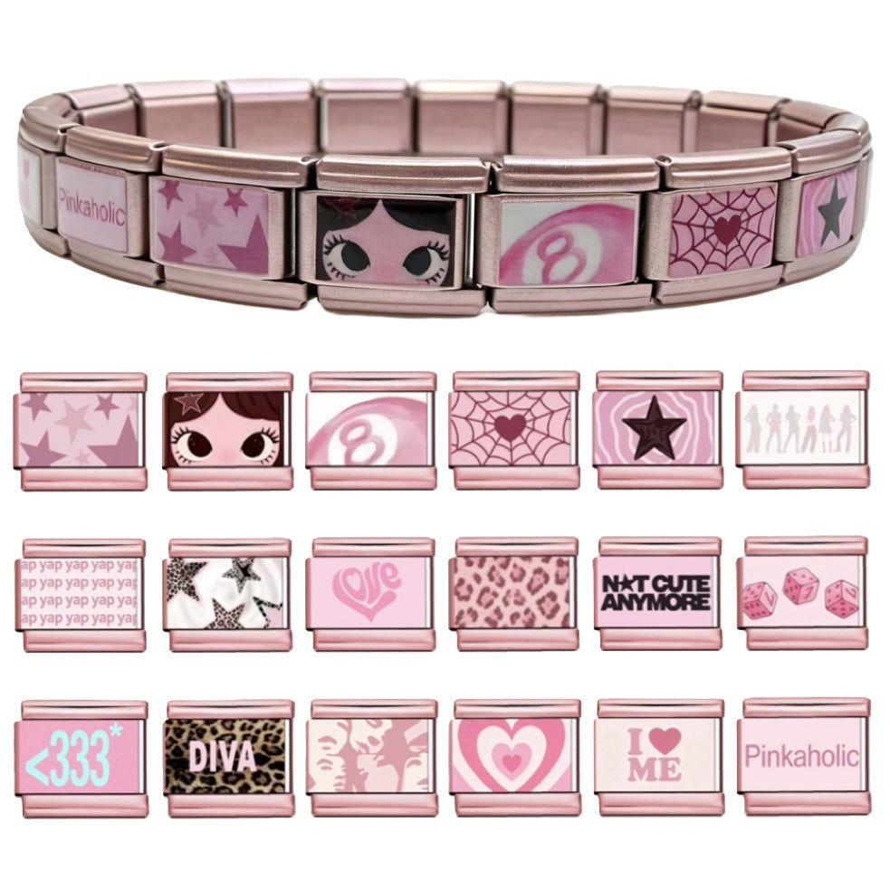 Wholesale DIY Customizable Stainless Steel Modular Bracelet Y2K Heart Print For Everyday Wear Jewelry Accessory