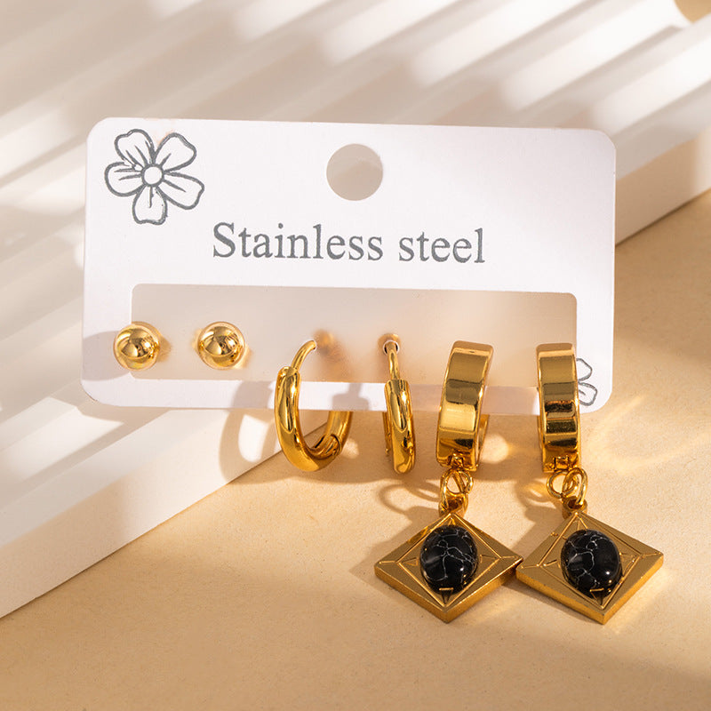 Wholesale Vintage Stainless Steel Earrings with Turquoise Rhinestones Fashion Accessory