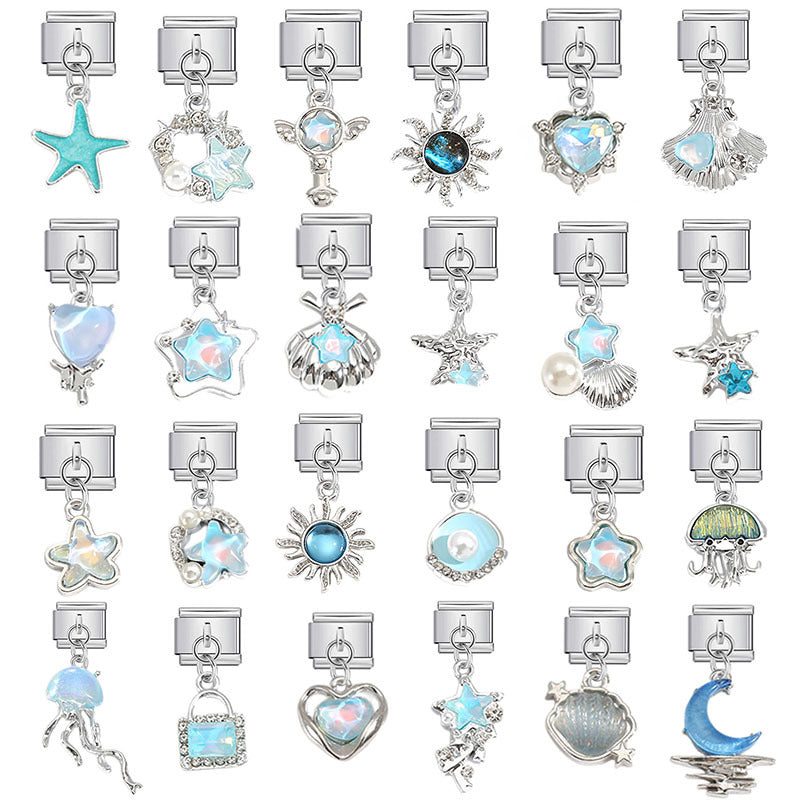 Wholesale Ocean Themed Italian Style DIY Pendant and Bracelet Kit Sweet Painted Stainless Steel Fashion Accessory for Everyday Wear