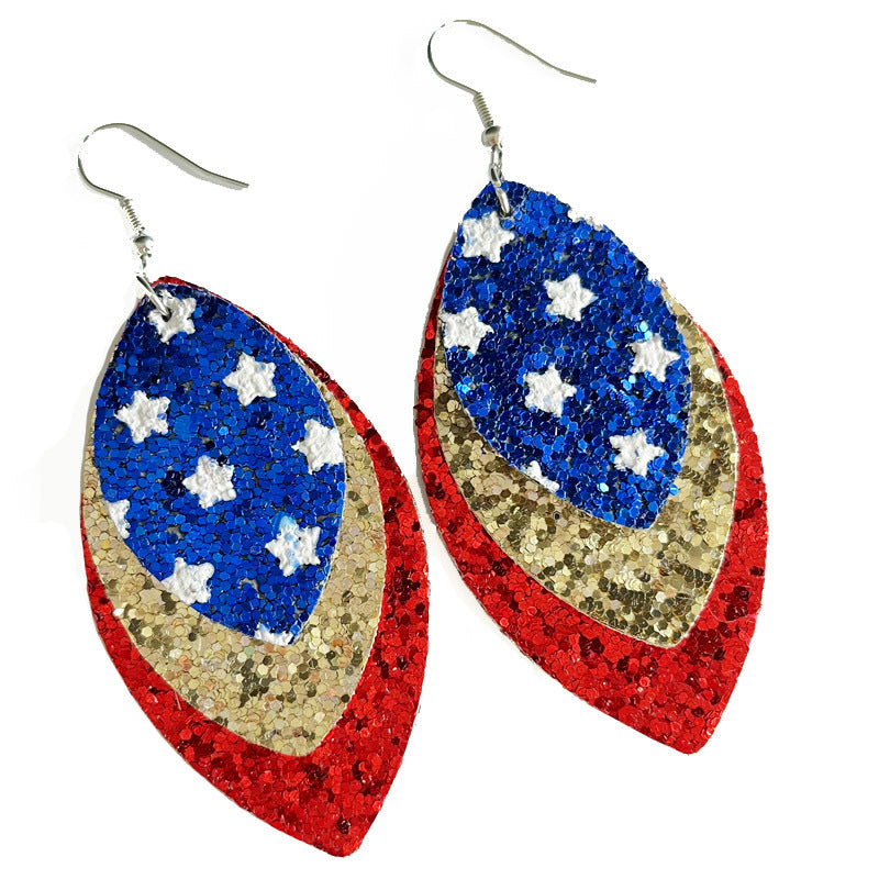 Wholesale  Independence Day earrings American flag  feather shiny leather  earrings