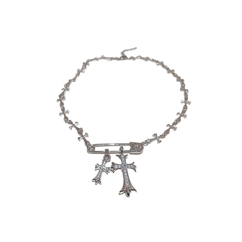 Wholesale  zircon cross metal cold style necklace