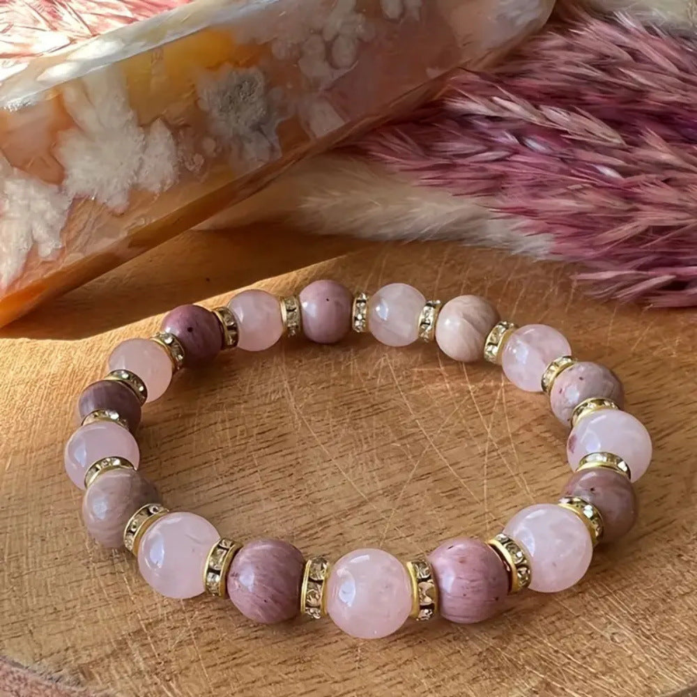 Wholesale natural rose quartz natural redwood bracelet