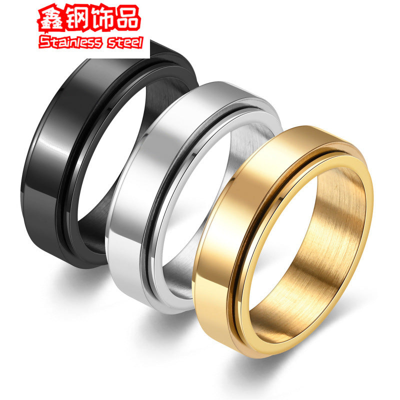 Wholesale  smooth rotating ring titanium steel men and women couples pair ring