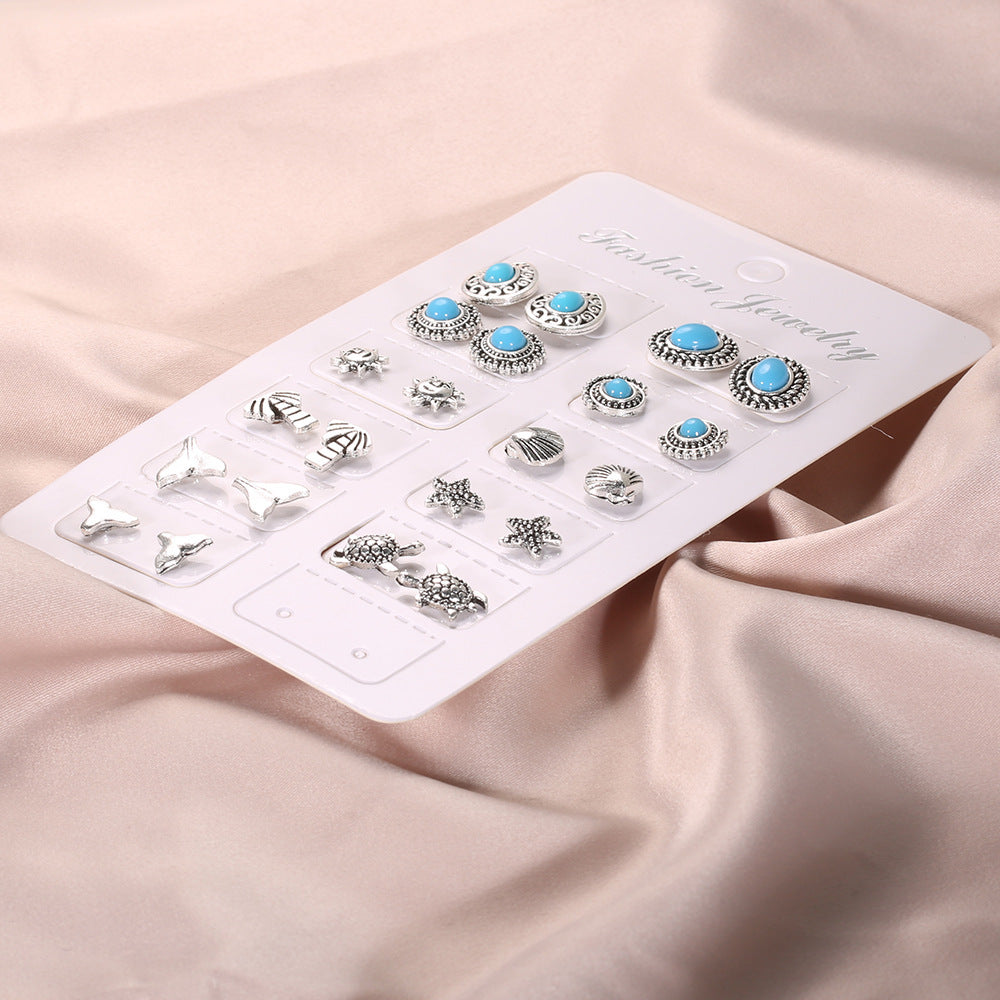 Wholesale hollow carving turtle turtle turtle tail  combination suit earrings