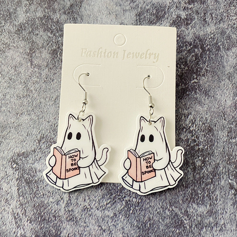 Wholesale Halloween Book Ghost Acrylic Earrings
