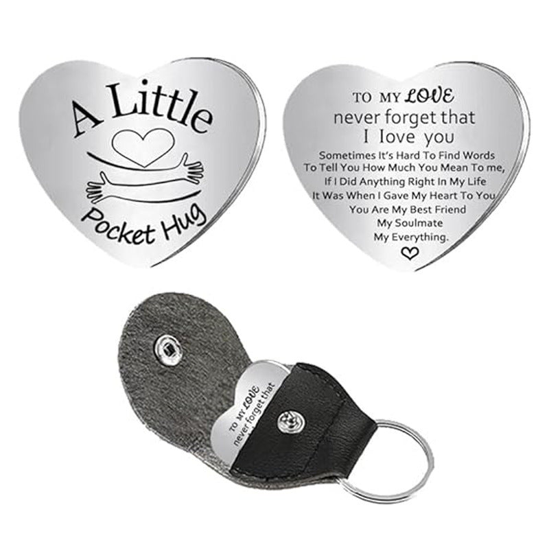 Wholesale Heart Shaped Stainless Steel Engraved Decision Coin Keychain Inspirational Lucky Gift Boutique Resale Accessory