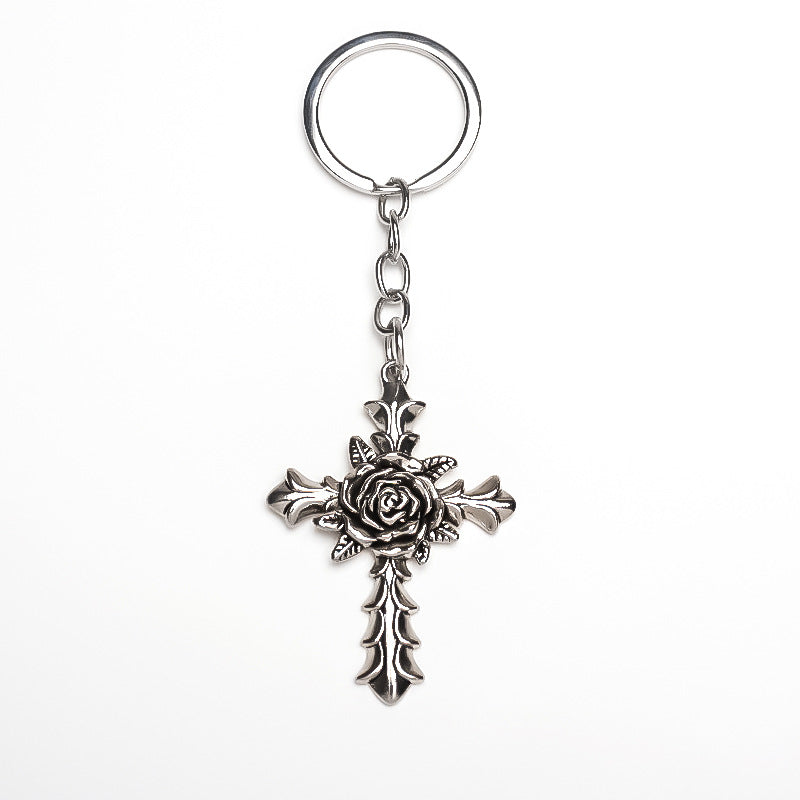 Wholesale Silver Electroplated Alloy Flower Cross Keychain Chic Bag Charm For Men Women