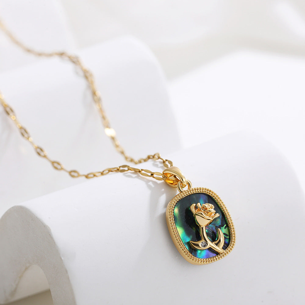 Wholesale abalone shell love unicorn clavicle chain retro stainless steel necklace