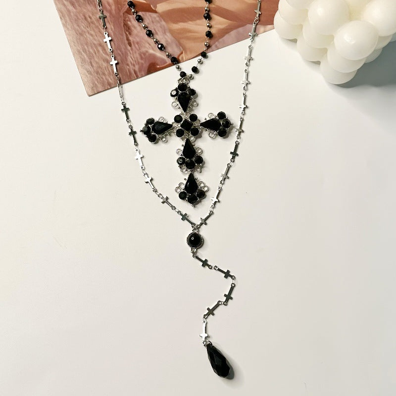 Wholesale Gothic Punk Style Double Layer Cross Necklace