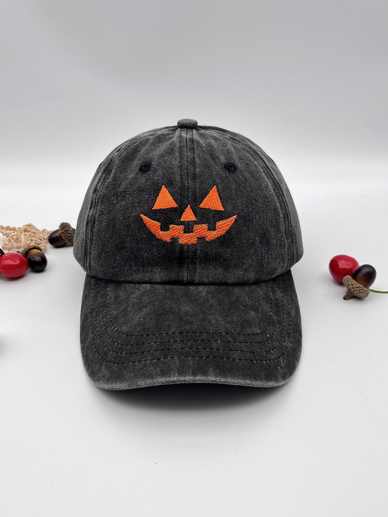 Wholesale  Embroidered Pumpkin Smiley Baseball Cap