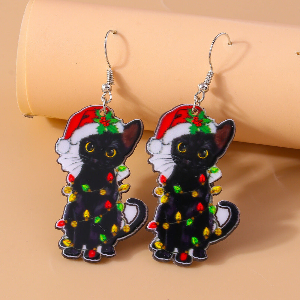 Wholesale Christmas Cute Black Cat Earrings