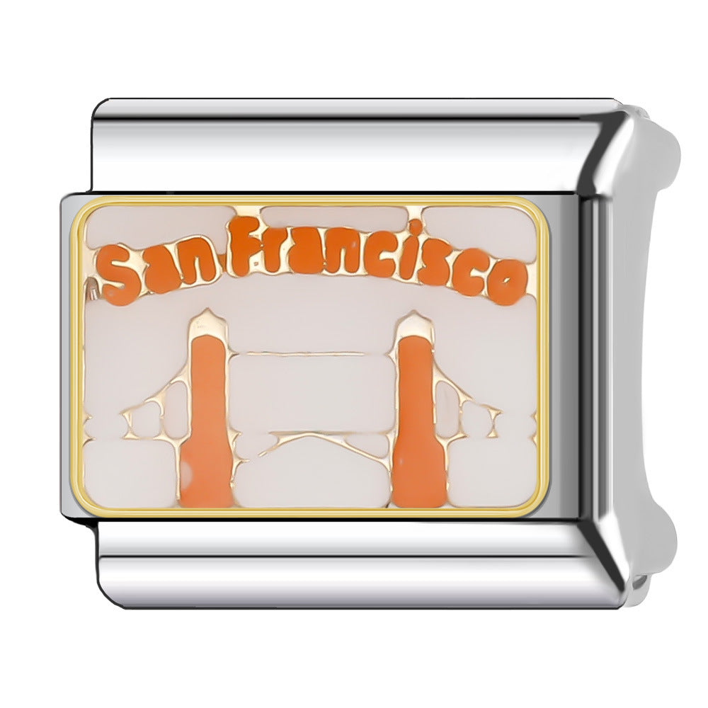 Wholesale Italian Charm Bracelet 9mm DIY Splicing National Tourism Scenic Logo Stainless Steel Composable Bracelet