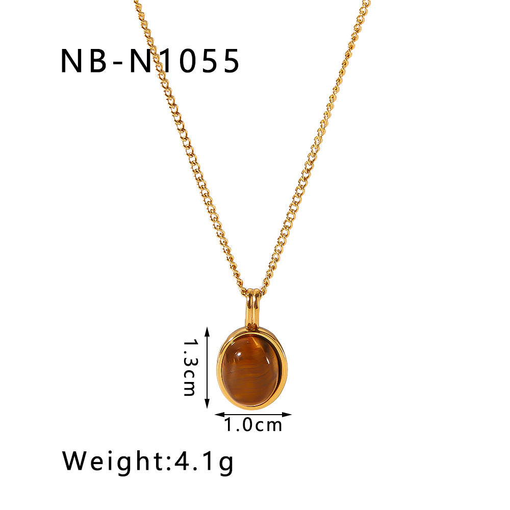 Wholesale  stainless steel 18K gold plated pendant inlaid natural Tiger Eye stone necklace