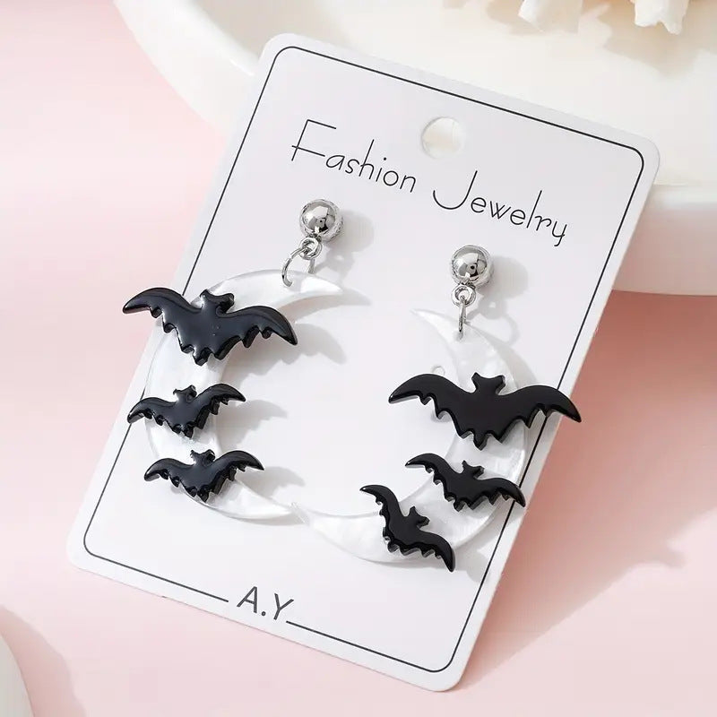 Wholesale Halloween Moon Bat  Earrings