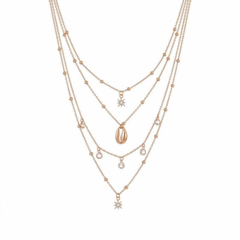 Wholesale Gold Alloy Vintage Vacation Layered Tassel Necklace Choker Collarbone Chain Everyday Fashion Jewelry Gift