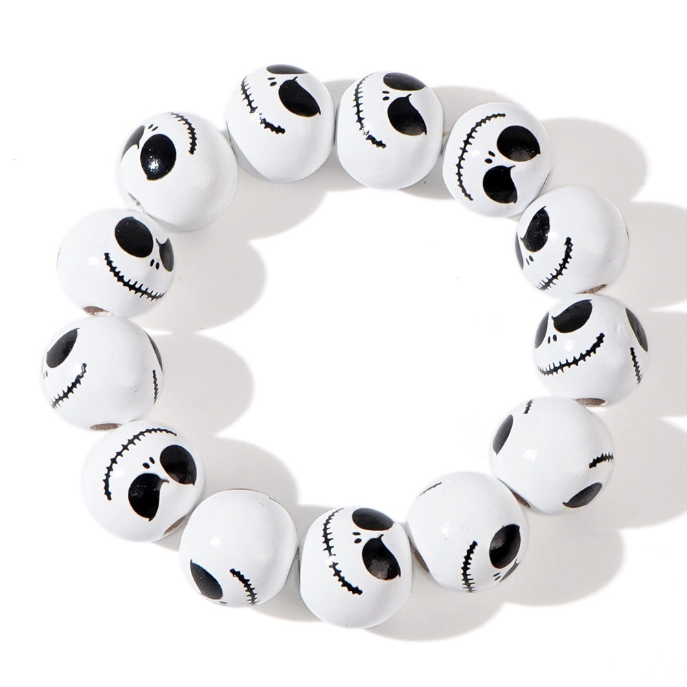 Wholesale  ghost face white background printed wooden bead elastic bracelet