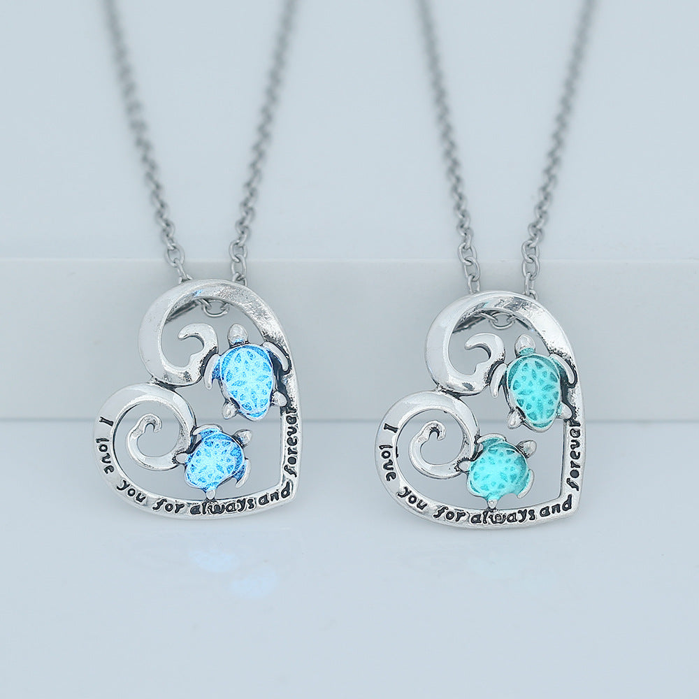 Wholesale Stainless steel creative love turtle oil drop luminous pendant necklace