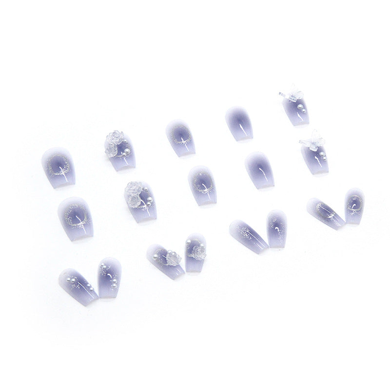 Wholesale 24 Pieces/box Blue Butterfly Camellia Nails Kits Nail Stickers