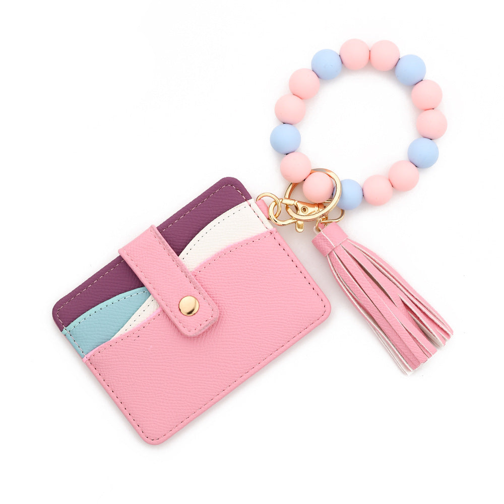 Wholesale Multi-layer Color-matching Card Bag Zipper Wristlet Keychain