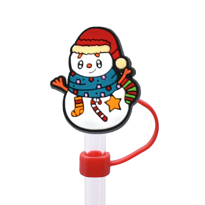 Wholesale Random 100pcs Snowman Series 8/10mm PVC Soft Straw Tube Cap