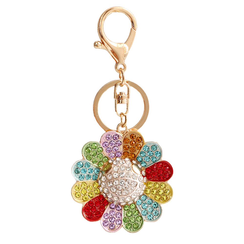 Wholesale Cartoon Colored Rhinestone Smiley Sunflower Alloy Keychain ACC-KC-ChaoK001
