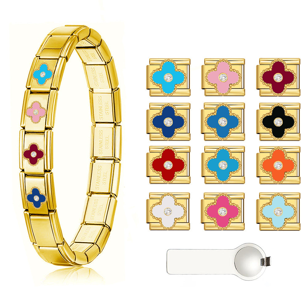 Wholesale 9mm Italian Charm Starter Bracelets DIY square Single Section Creative Stainless Steel Composable Bracelet