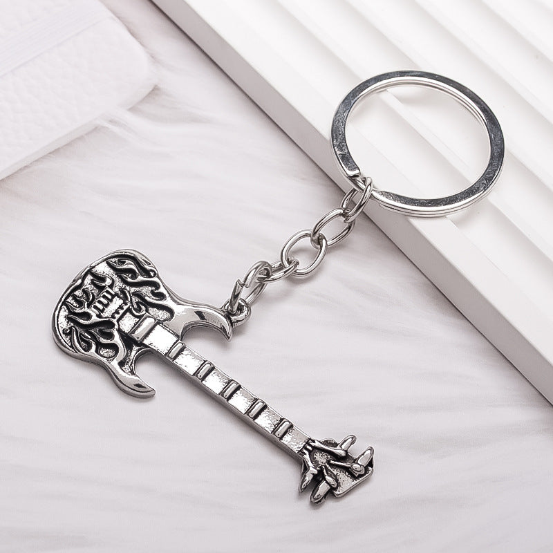 Wholesale Alloy Guitar Keychain Electroplated Silver Finish Trendy Fashion Accessory For Keys And Bag Charm