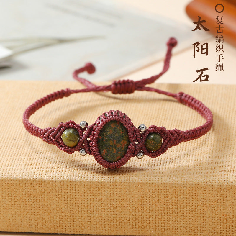 Wholesale Handmade Natural Stone Adjustable Braided Rope Bracelet Traditional Wrap Design Fashion Accessory For Women