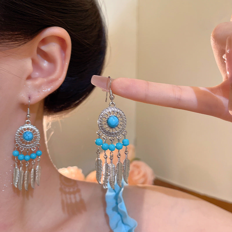 Wholesale Retro Ethnic Style Dream Catcher Tassel Earrings