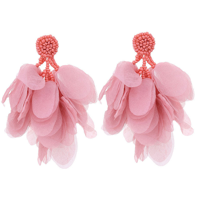 Wholesale  handmade fabric flower tassel earrings