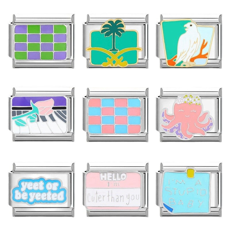 Wholesale Italian Charm Bracelet 9mm DIY Splicing Cute Cartoon Stainless Steel Composable Bracelet