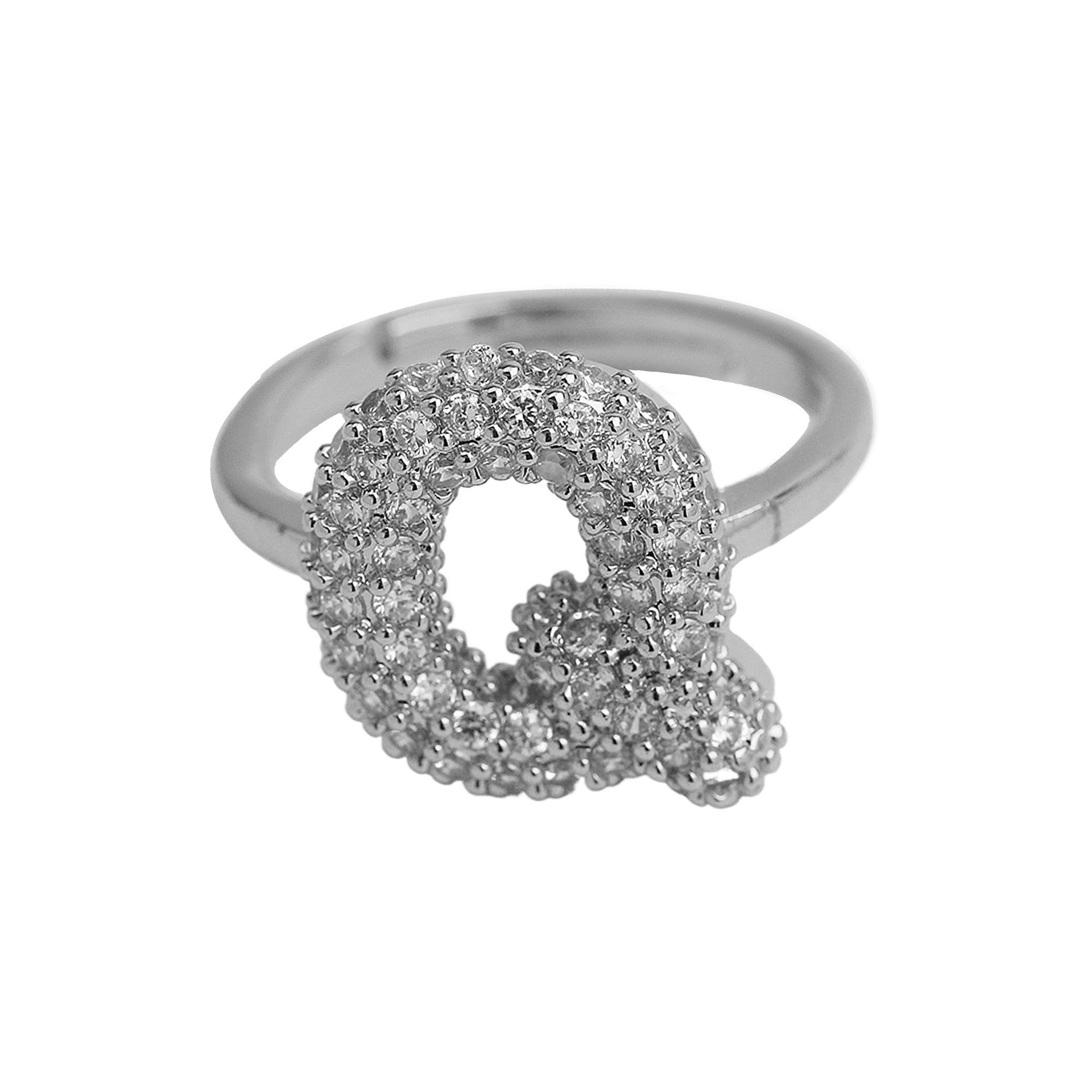 Wholesale  white gold balloon bubble cute 26 English letters open ring
