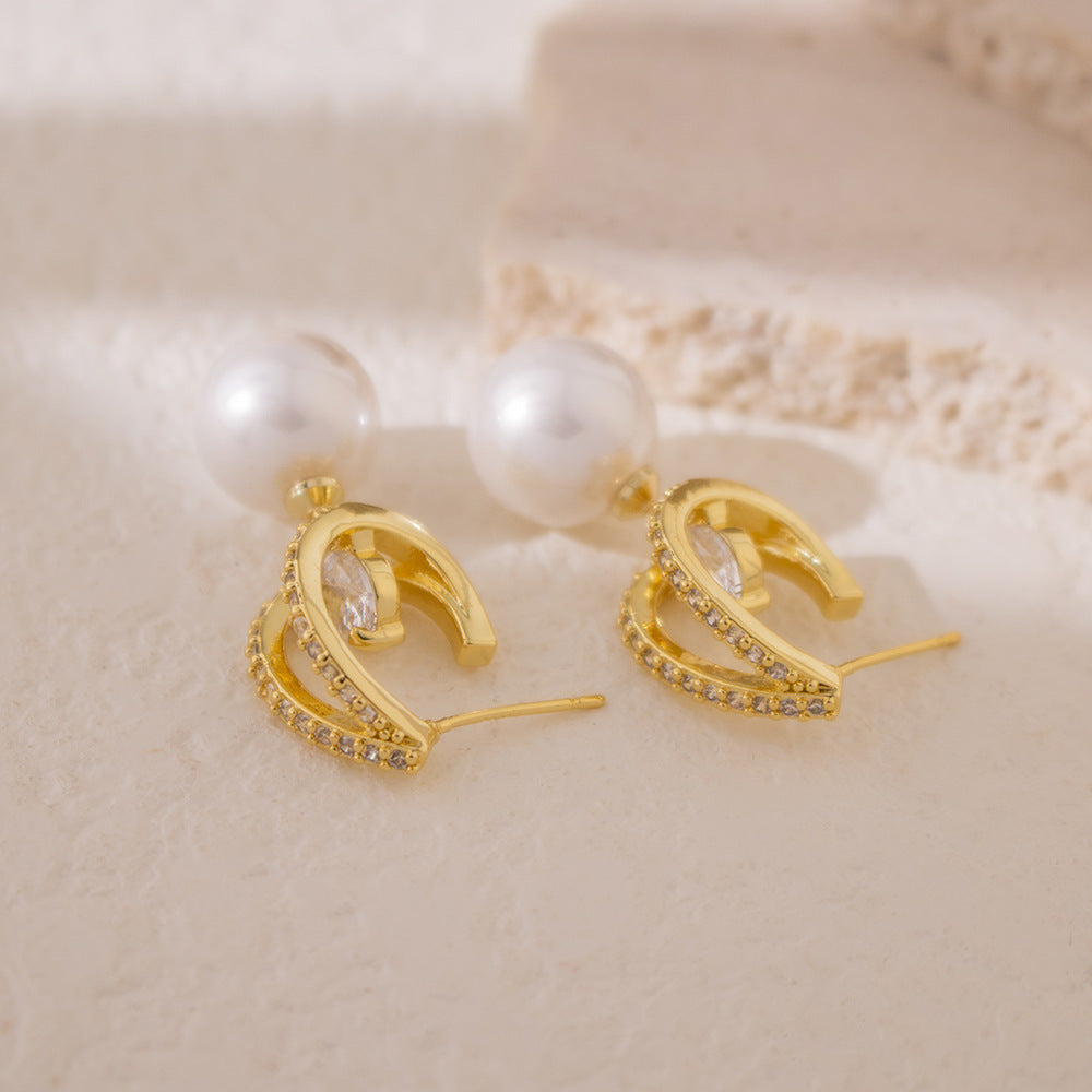 Wholesale  Zircon Pearl Earrings Super Flash Geometric Design Delicate Earrings