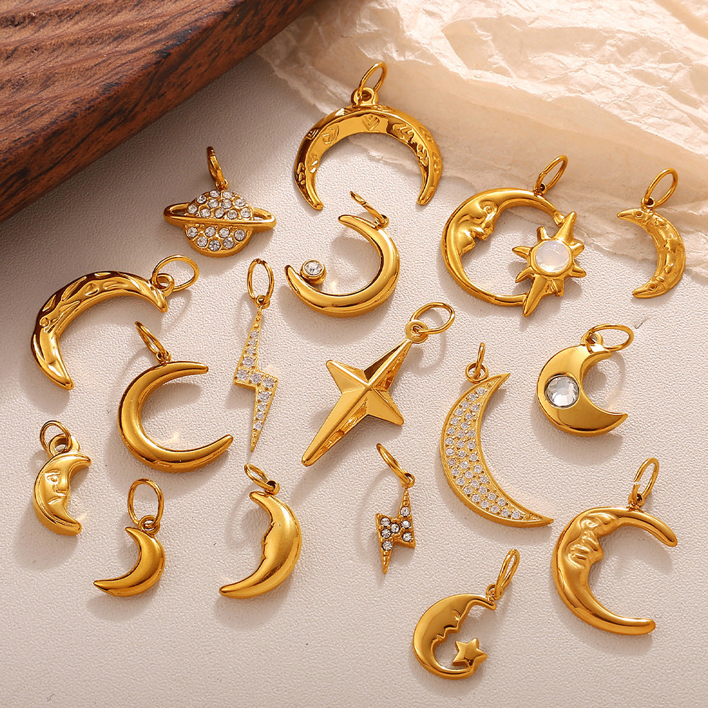 Wholesale Diamond-Encrusted Star and Moon Titanium Steel Pendant Accessories
