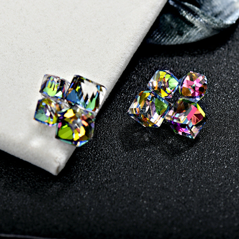 Wholesale Square Light Luxury Sterling Silver Needle Crystal Colorful Earrings ACC-ES-JiuJia004