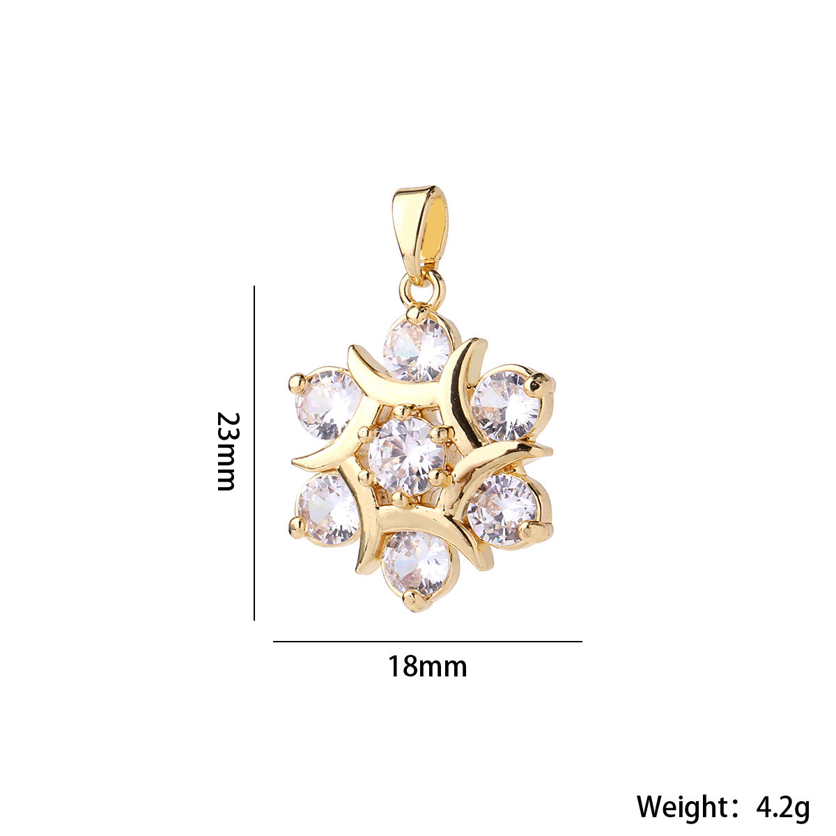 Wholesale Gold Plated Brass Zircon Pendant Snowflake Necklace Charm Elegant Round DIY Jewelry Accessory For Women Casual Boutique Resale
