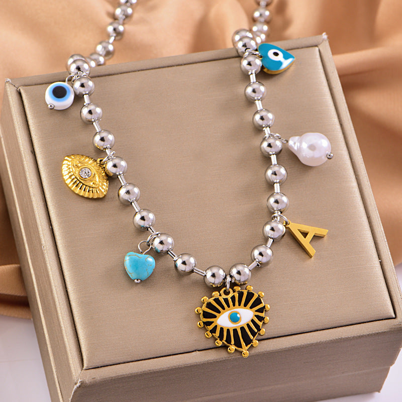 Wholesale Stainless steel two-color mix-and-match beaded thick necklace